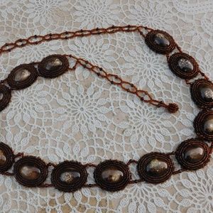Vintage Beaded Cabochon Belt Bezel Brown Handmade